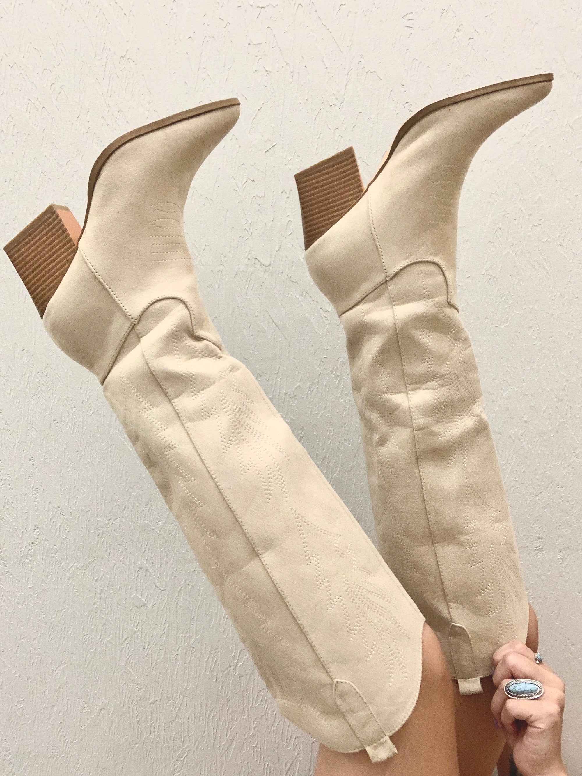 Taupe Knee High Cowgirl Boots