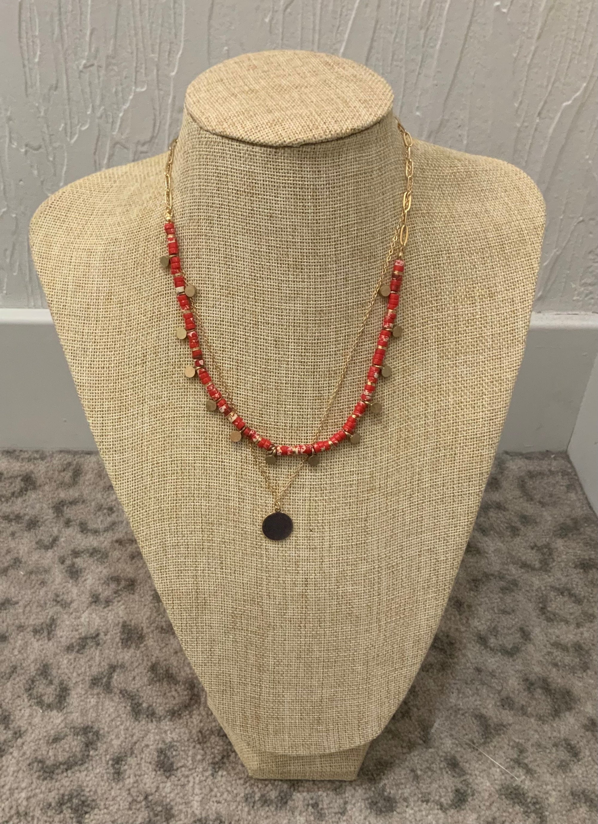 Red & Gold Layered Necklace
