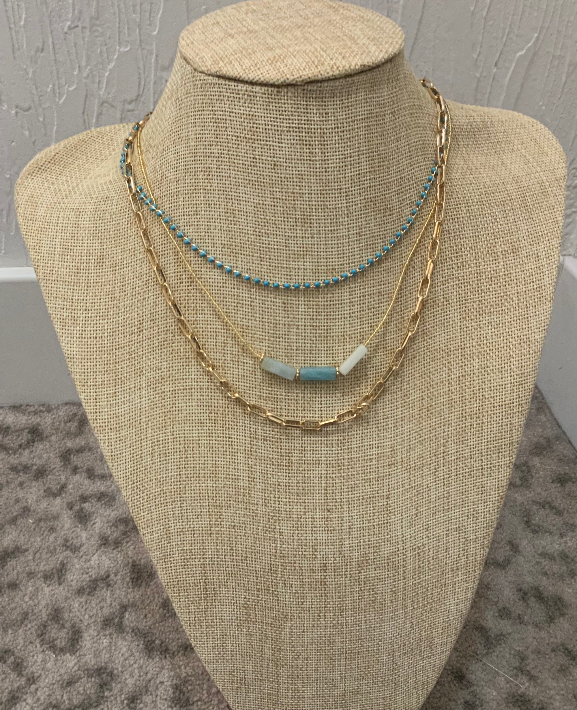 Gold & Blue 3 Layer Necklace