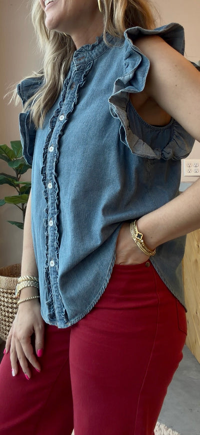 Sloane Ruffle Button Top