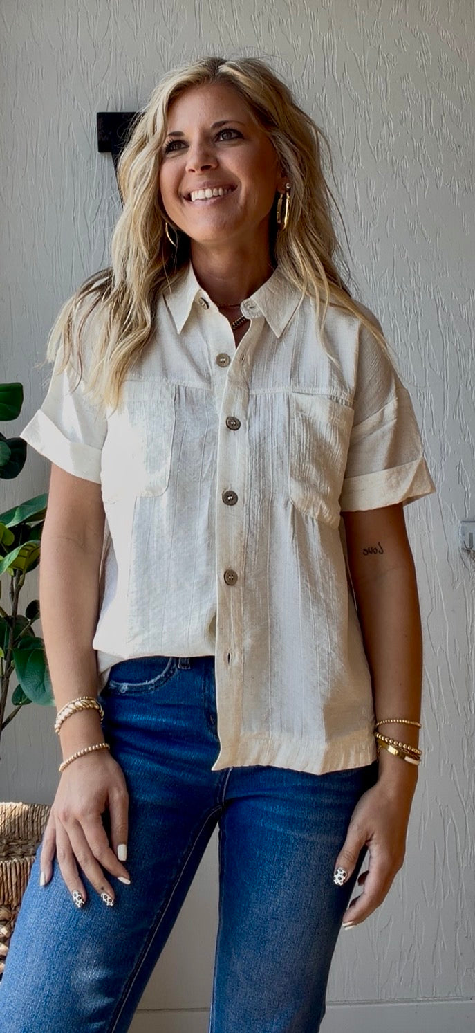 Ivory Pocket Button Up
