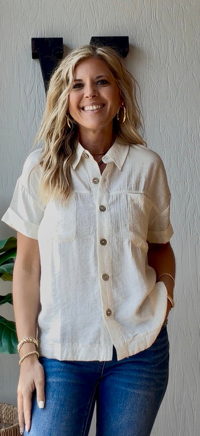 Ivory Pocket Button Up