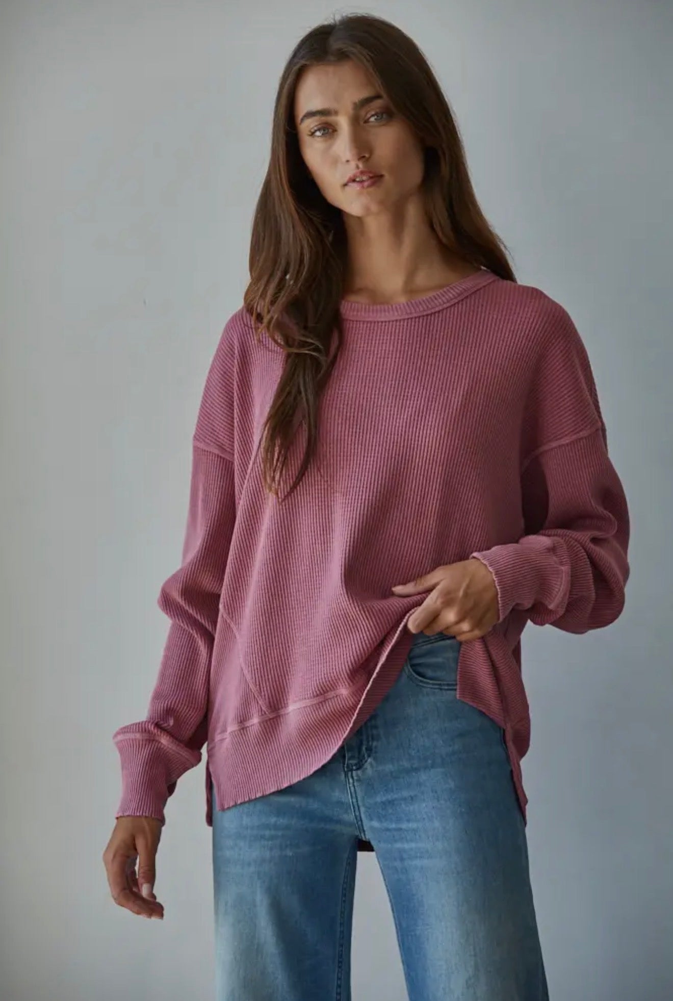 Rosewood Waffle Knit Pullover