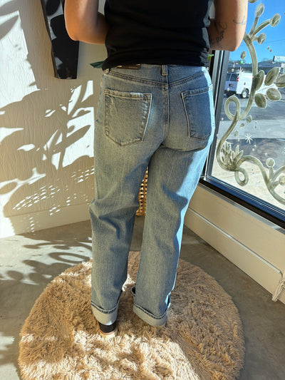 KanCan High Rise Cuffed Wide Flare Jean