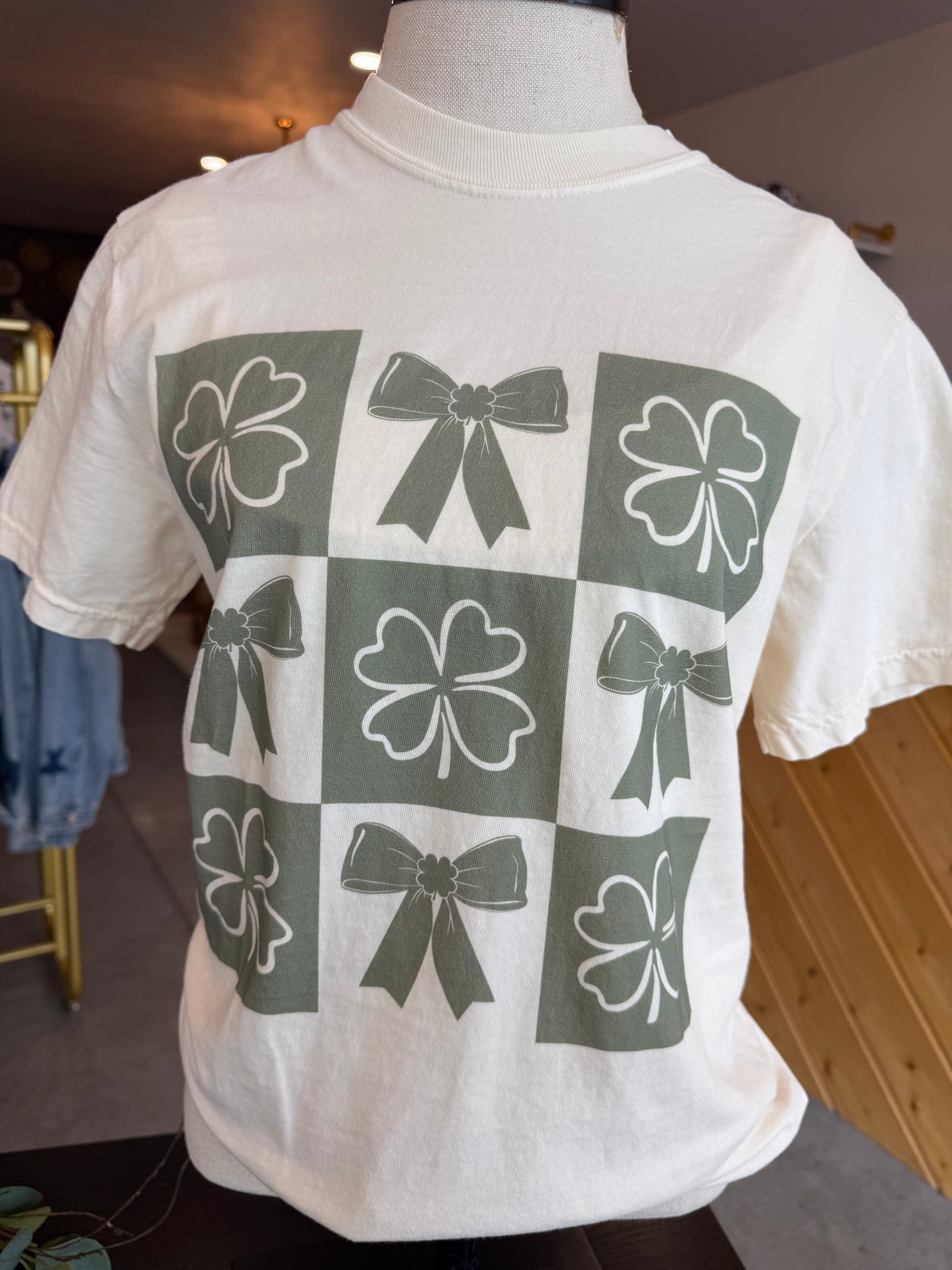 Shamrock + Bow Checkerboard Tee
