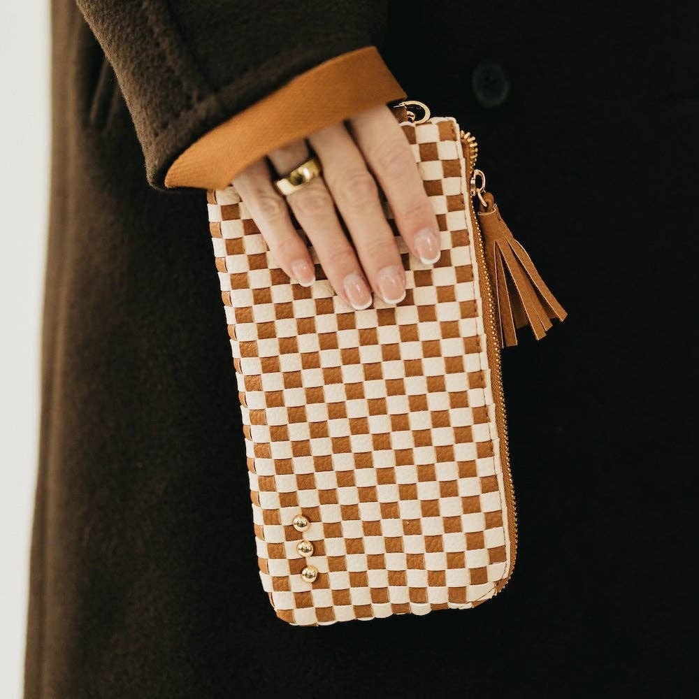 Emma Clutch Wristlet - Brown Check