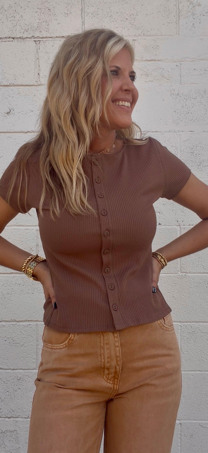 Lila Button Top - Mocha