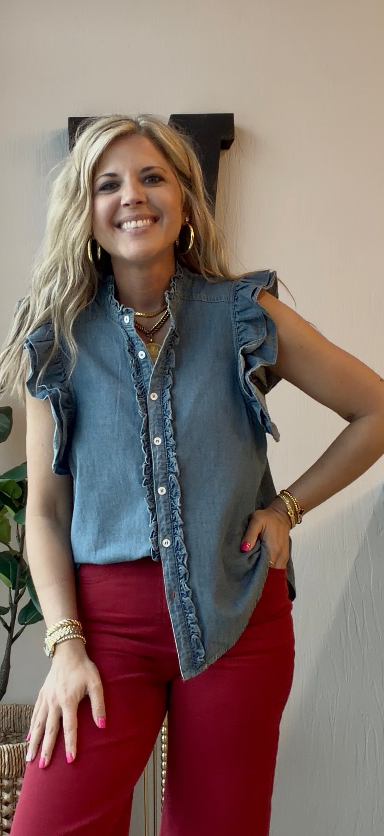 Sloane Ruffle Button Top