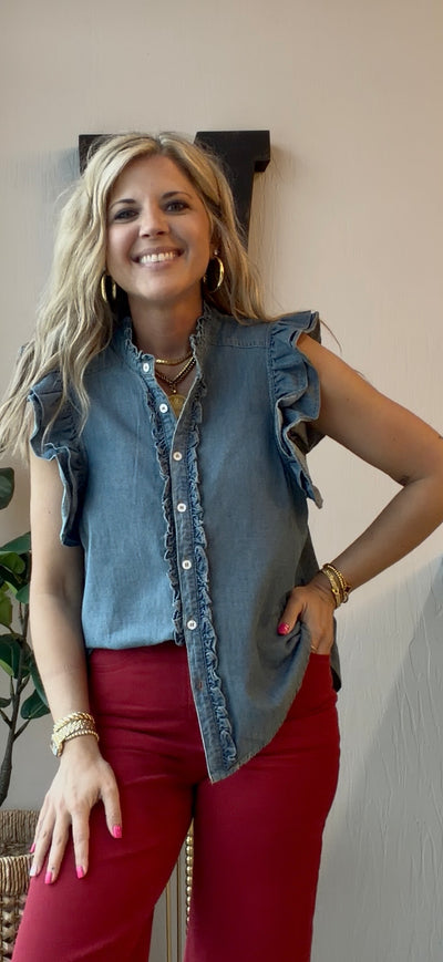 Sloane Ruffle Button Top