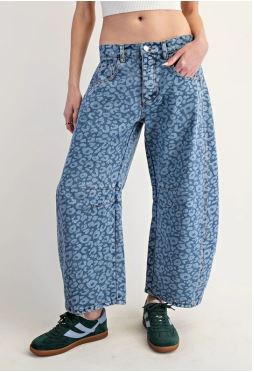 Indigo Leopard Barrel Jean