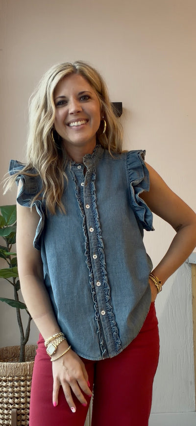 Sloane Ruffle Button Top