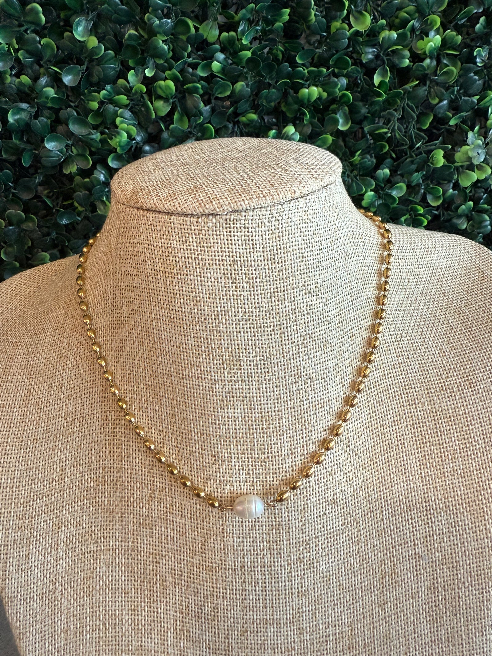 18K Gold Non-Tarnish Pearl Ball Chain