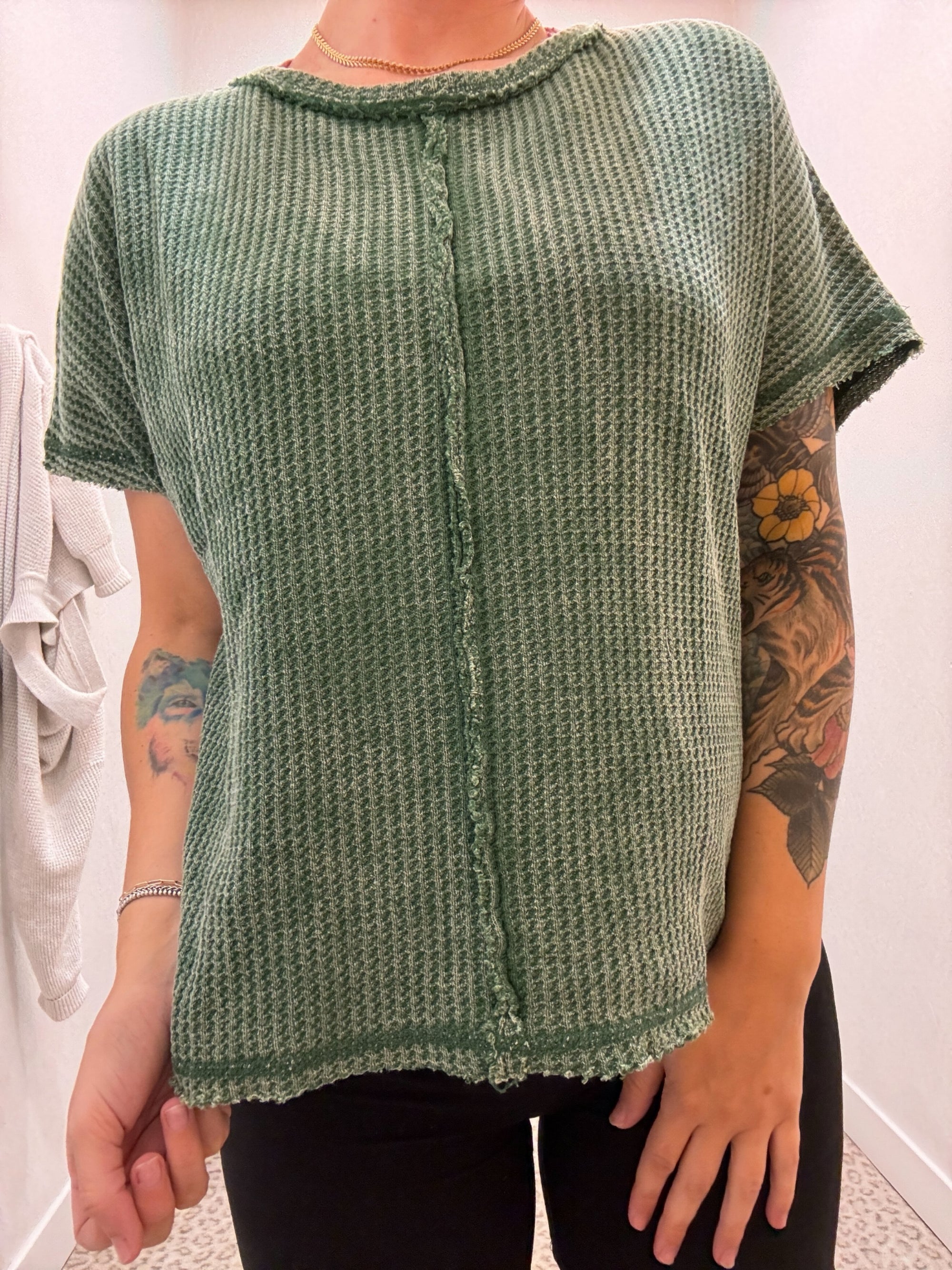Green Waffle Knit T-Shirt
