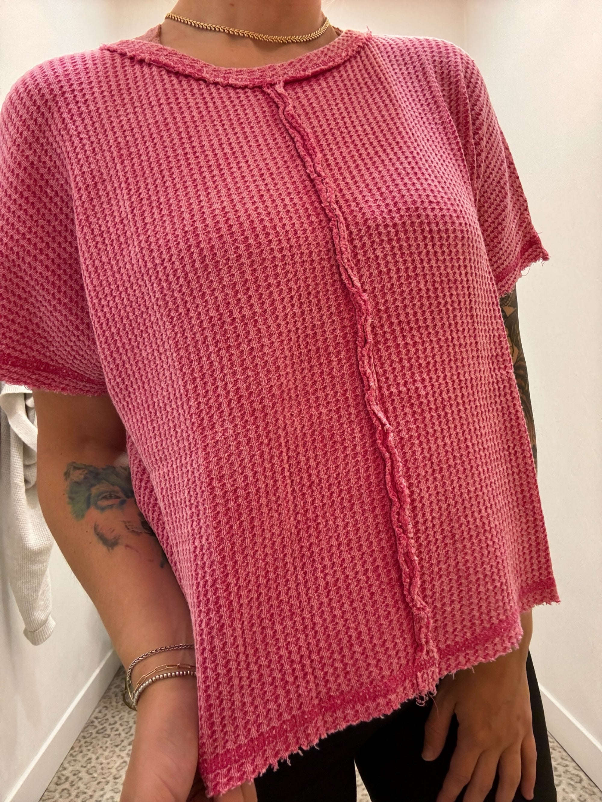 Pink Waffle Knit T-Shirt