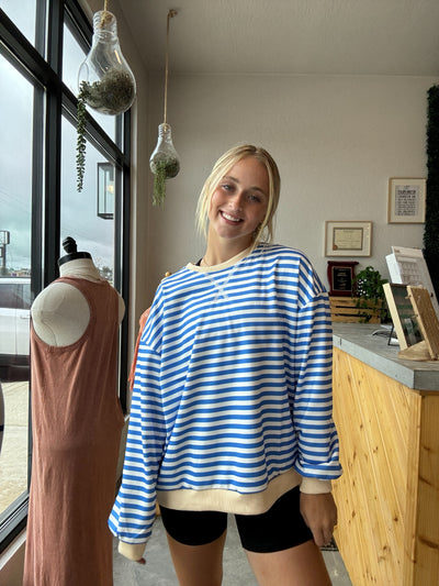 Blue Striped Casual Top