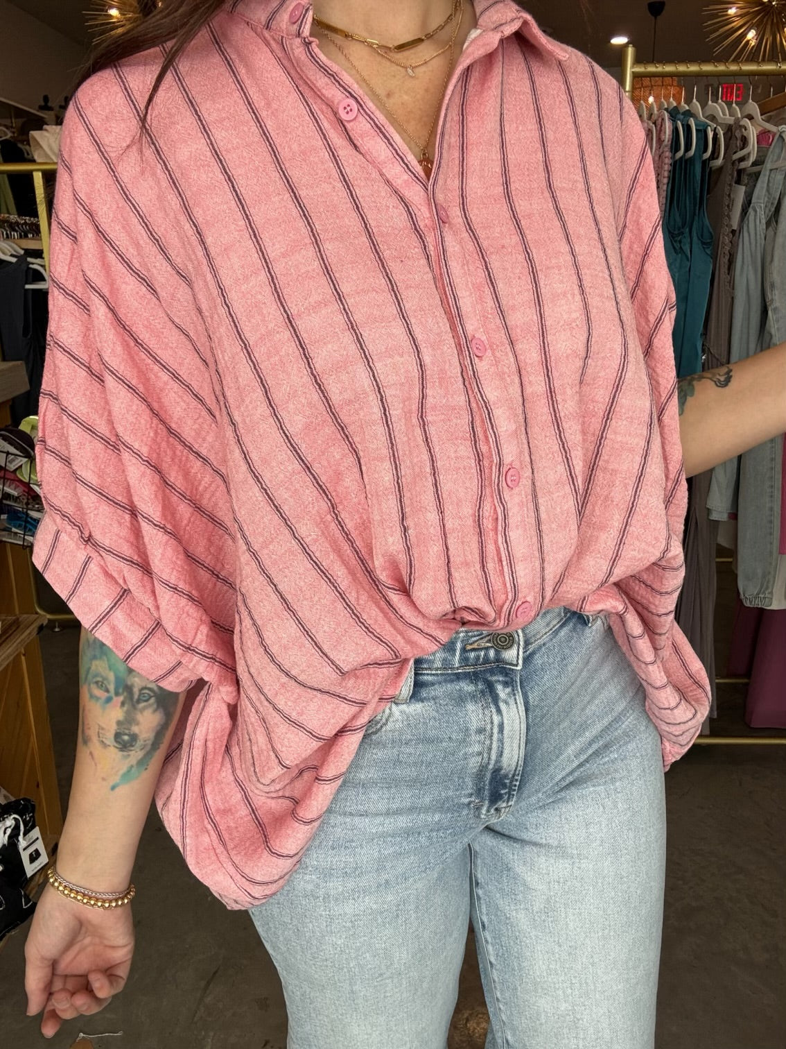 Oversized Pink Striped Blouse