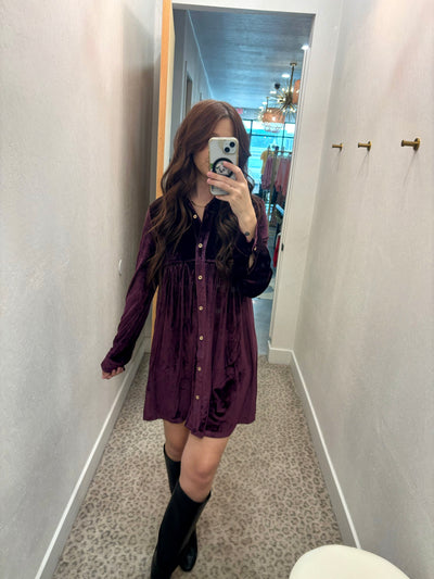 Velvet Front Button Dress