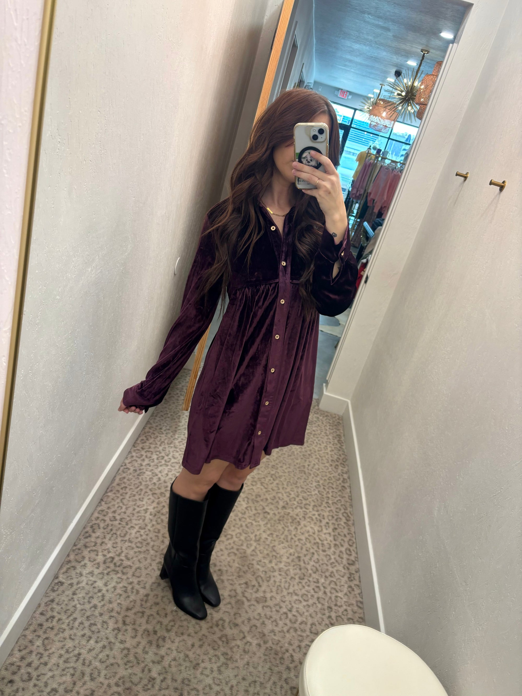 Velvet Front Button Dress