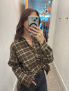 V-Neck Brown Plaid Long Sleeve