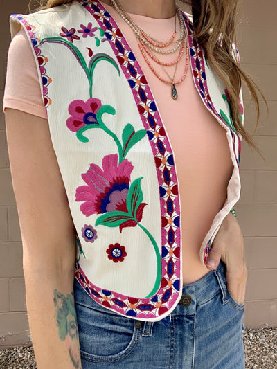 Embroidered Cropped Vest