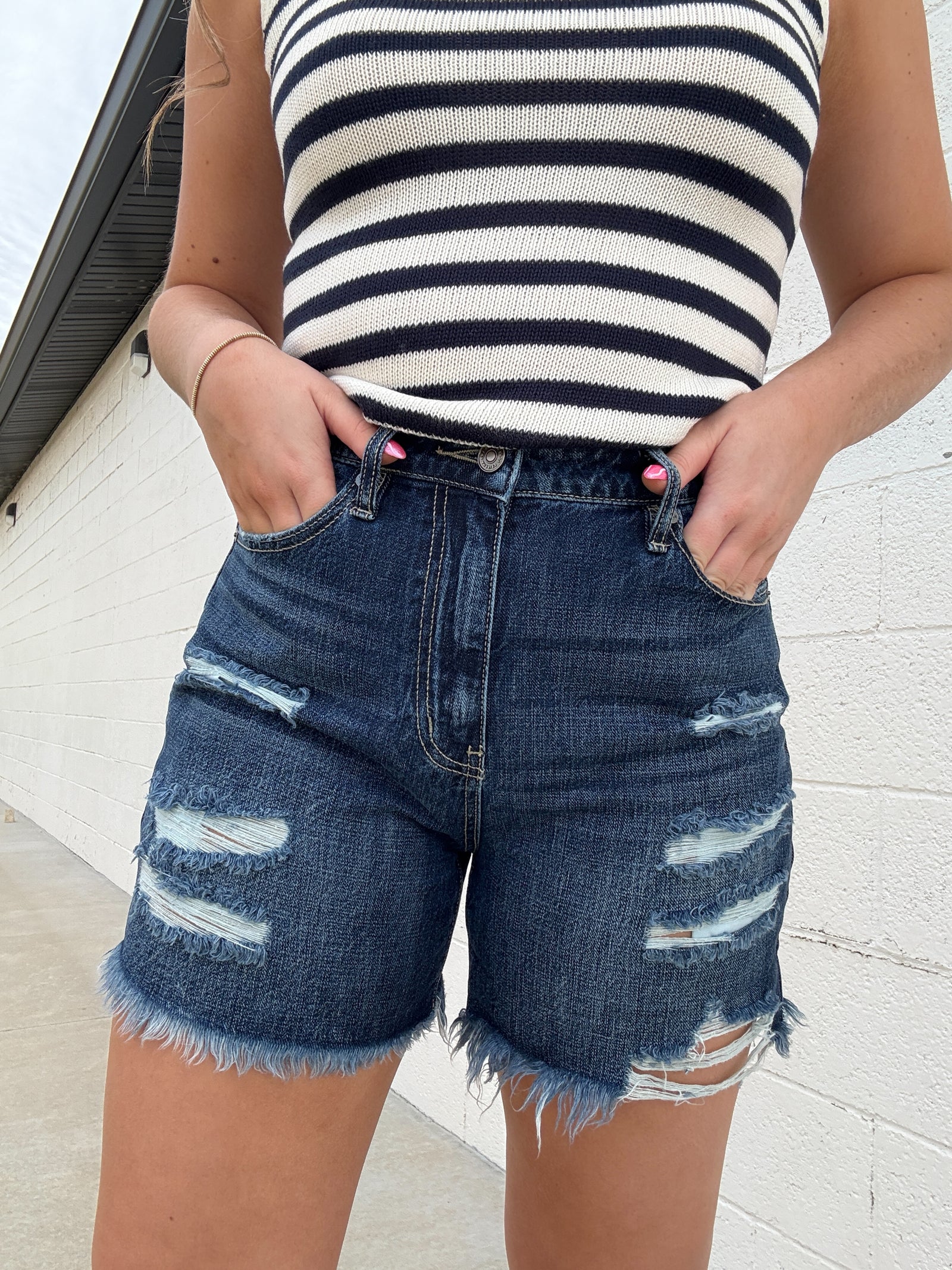 Dark Distressed Denim Shorts