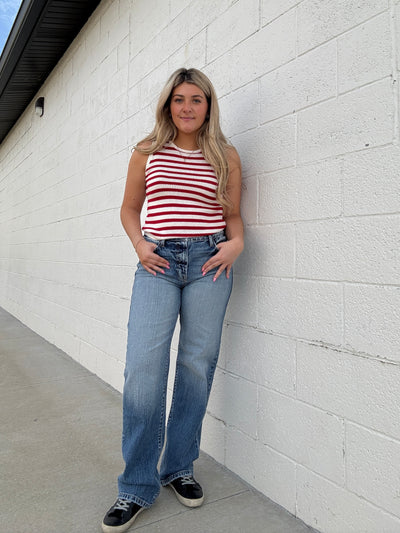 Red Striped Sweater Tank