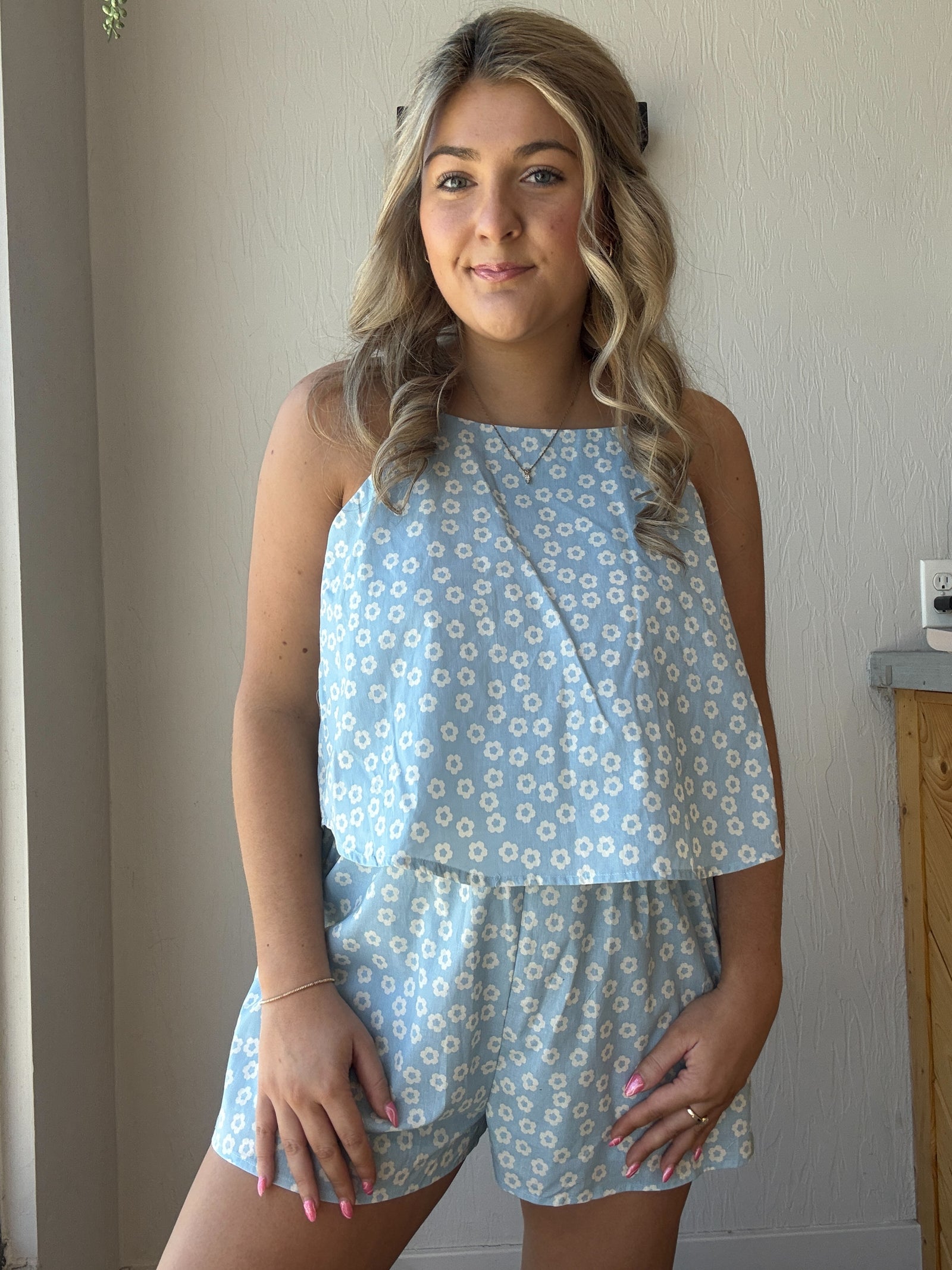Blue Floral Romper