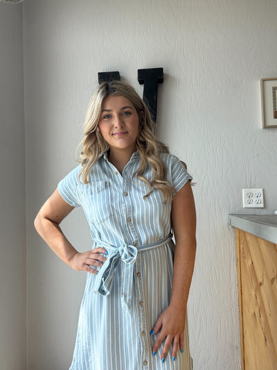 Denim Striped Midi Dress