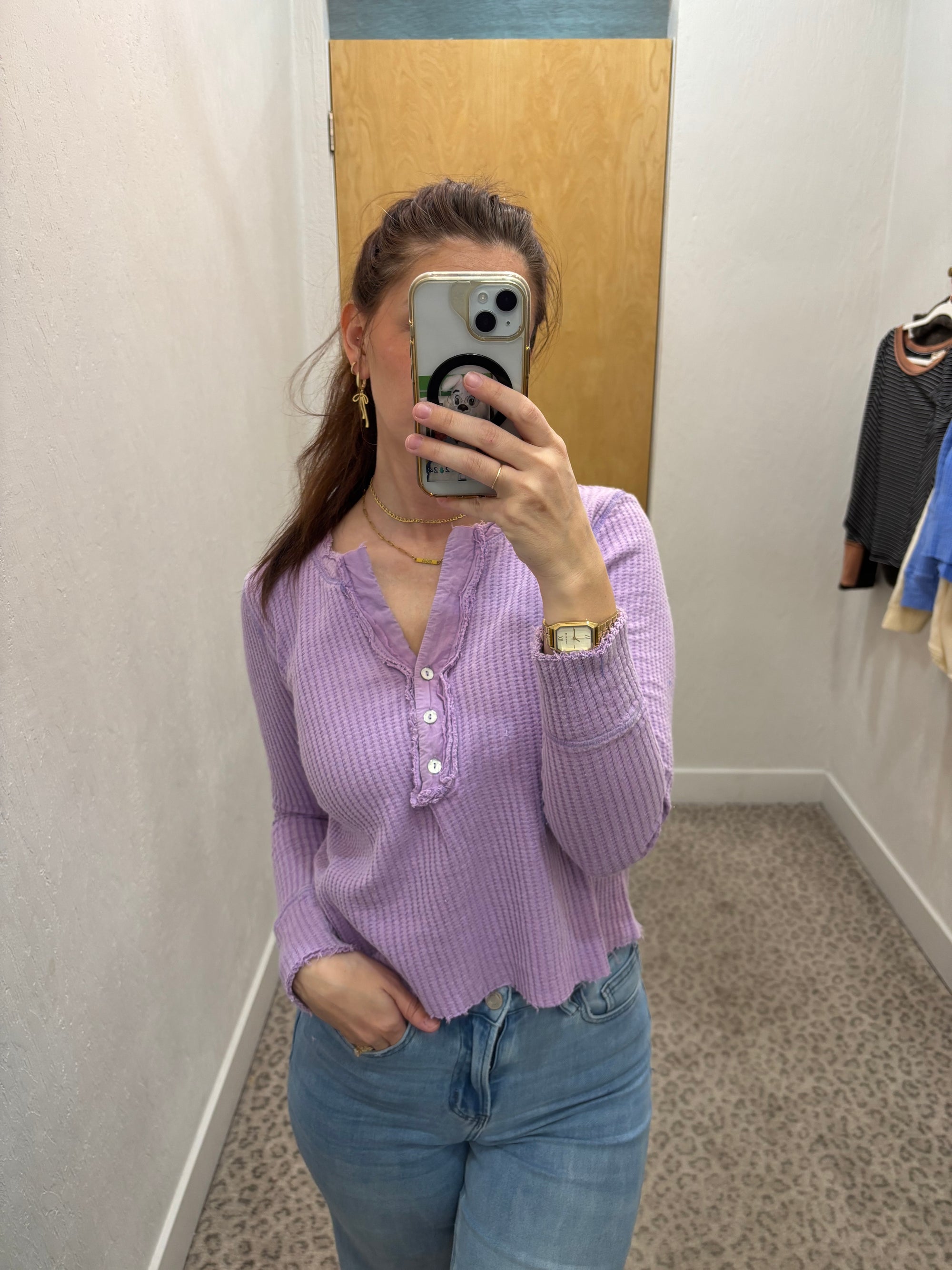 Purple Waffle Knit Casual Top