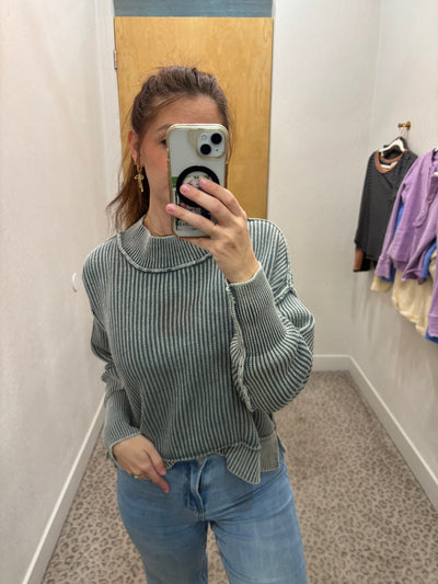 Green Washed Ribbed Sweater