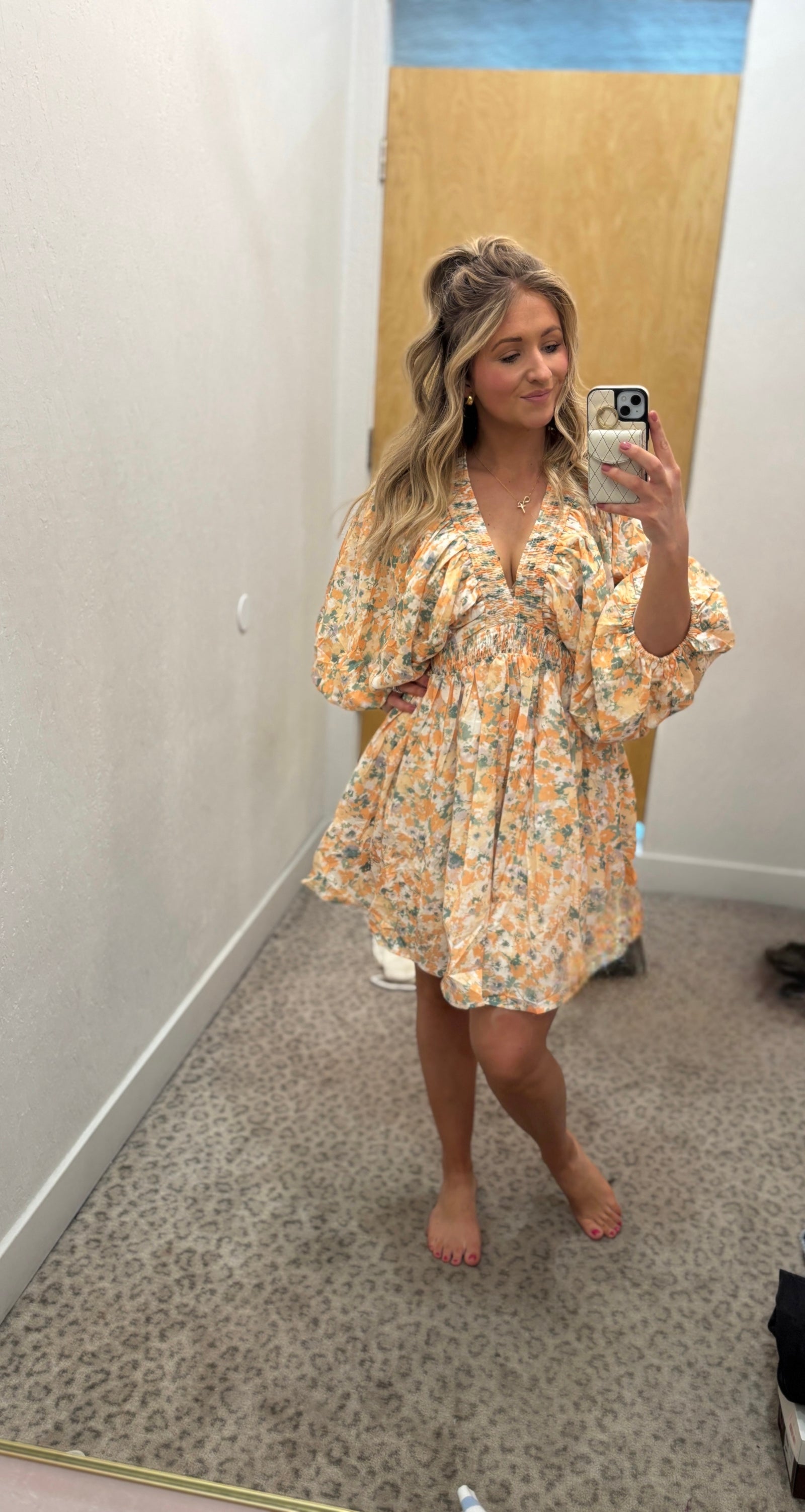 Yellow Floral Bubble Sleeve Dress