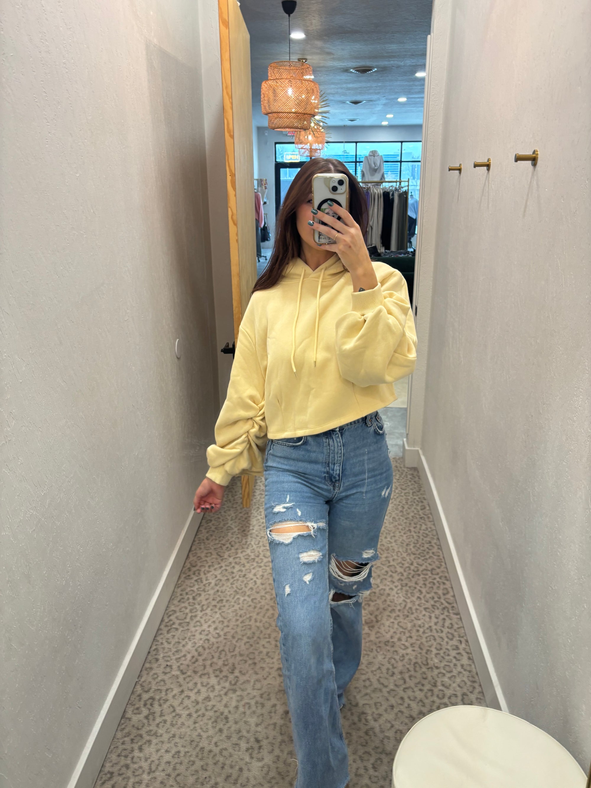 Yellow Scrunched Copped Hoodie