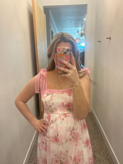 Pink and White Floral Dress