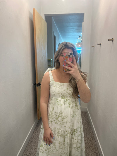 White and Green Floral Dress