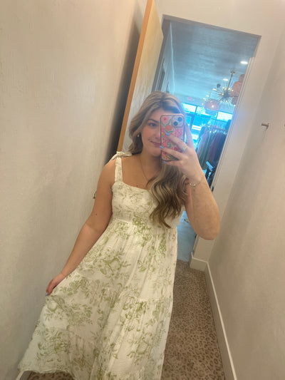 White and Green Floral Dress