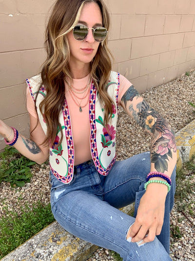 Embroidered Cropped Vest