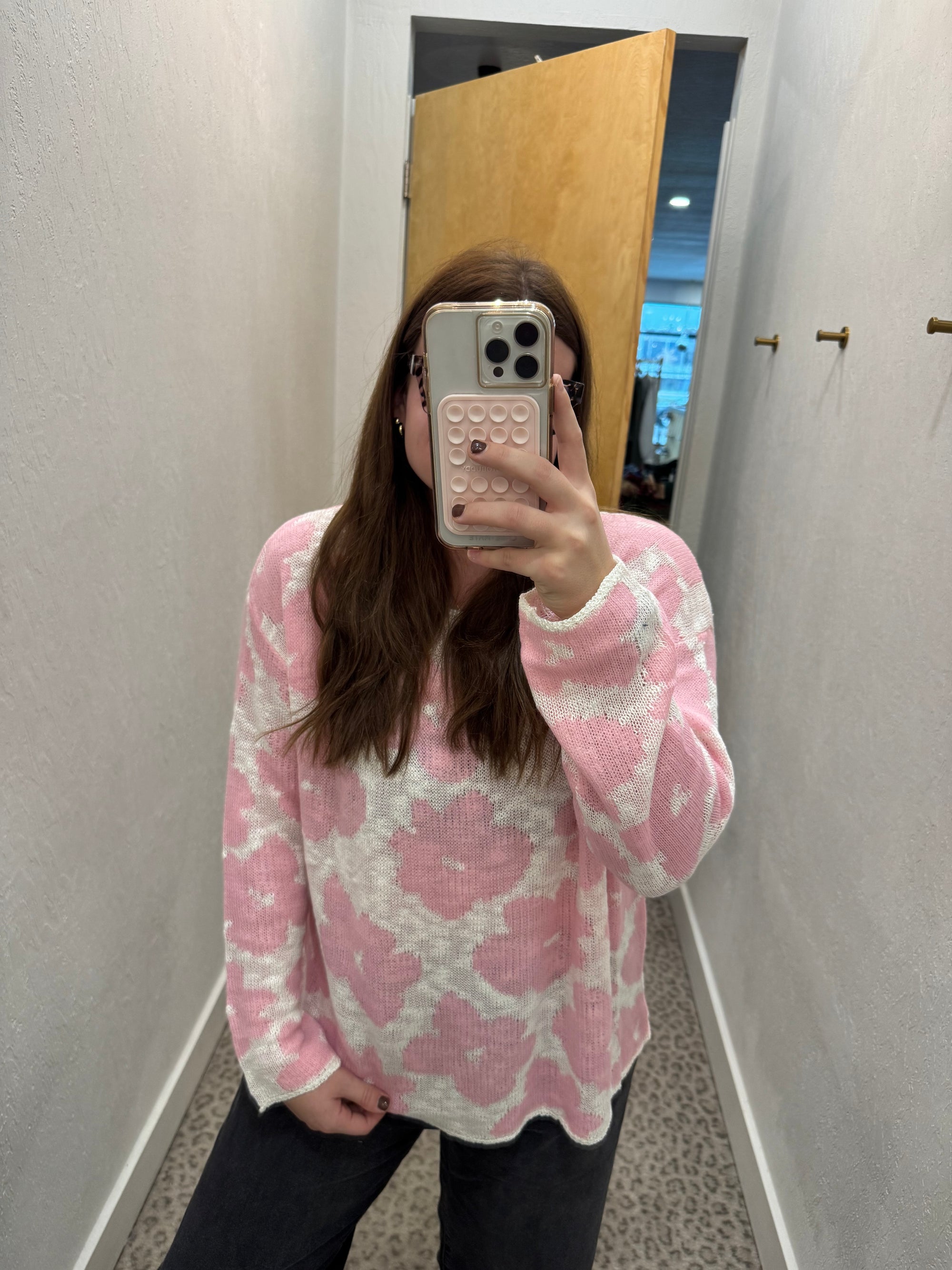 Pink Floral Knit Sweater