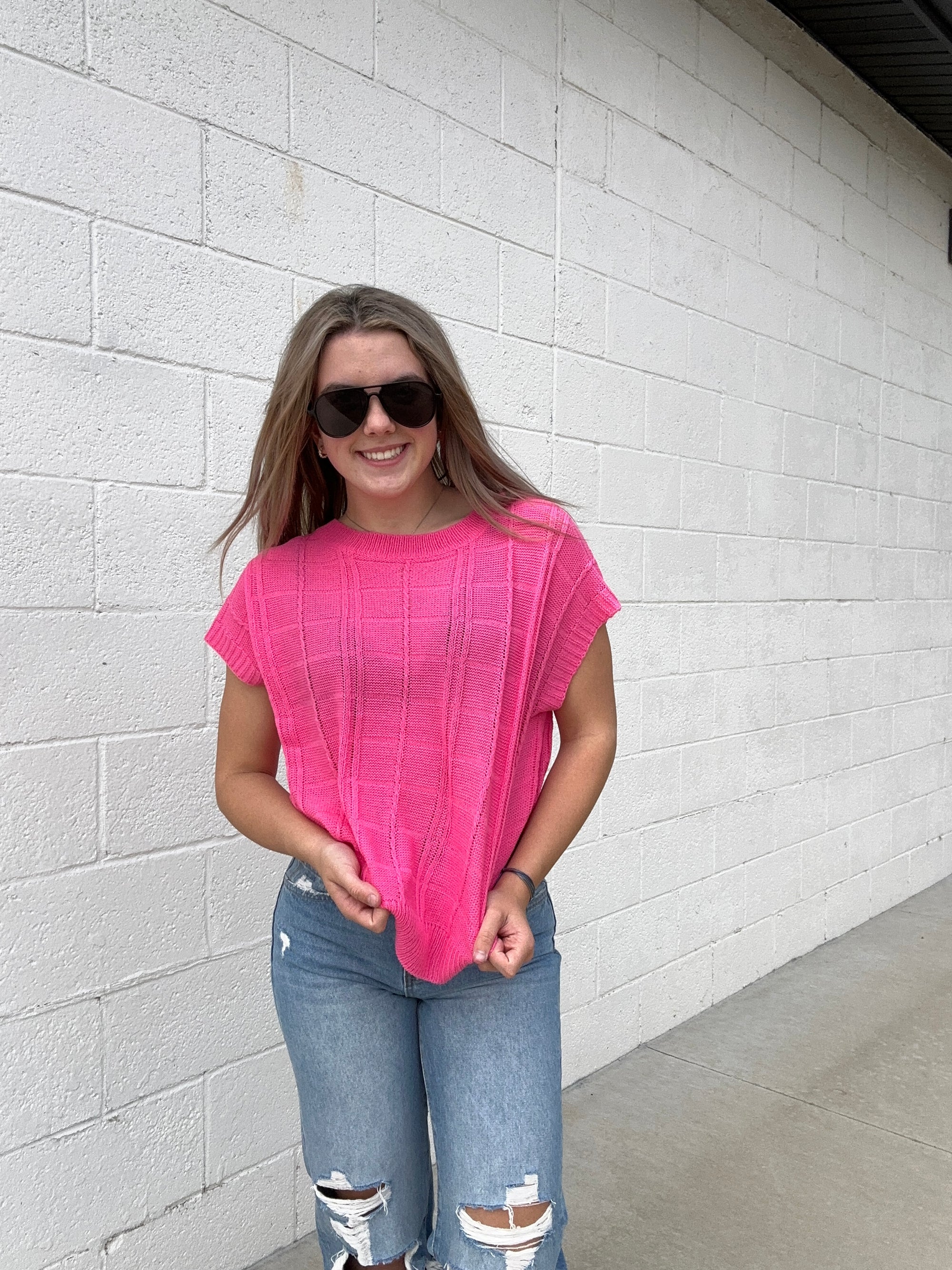 Pink Textured Sweater Vest