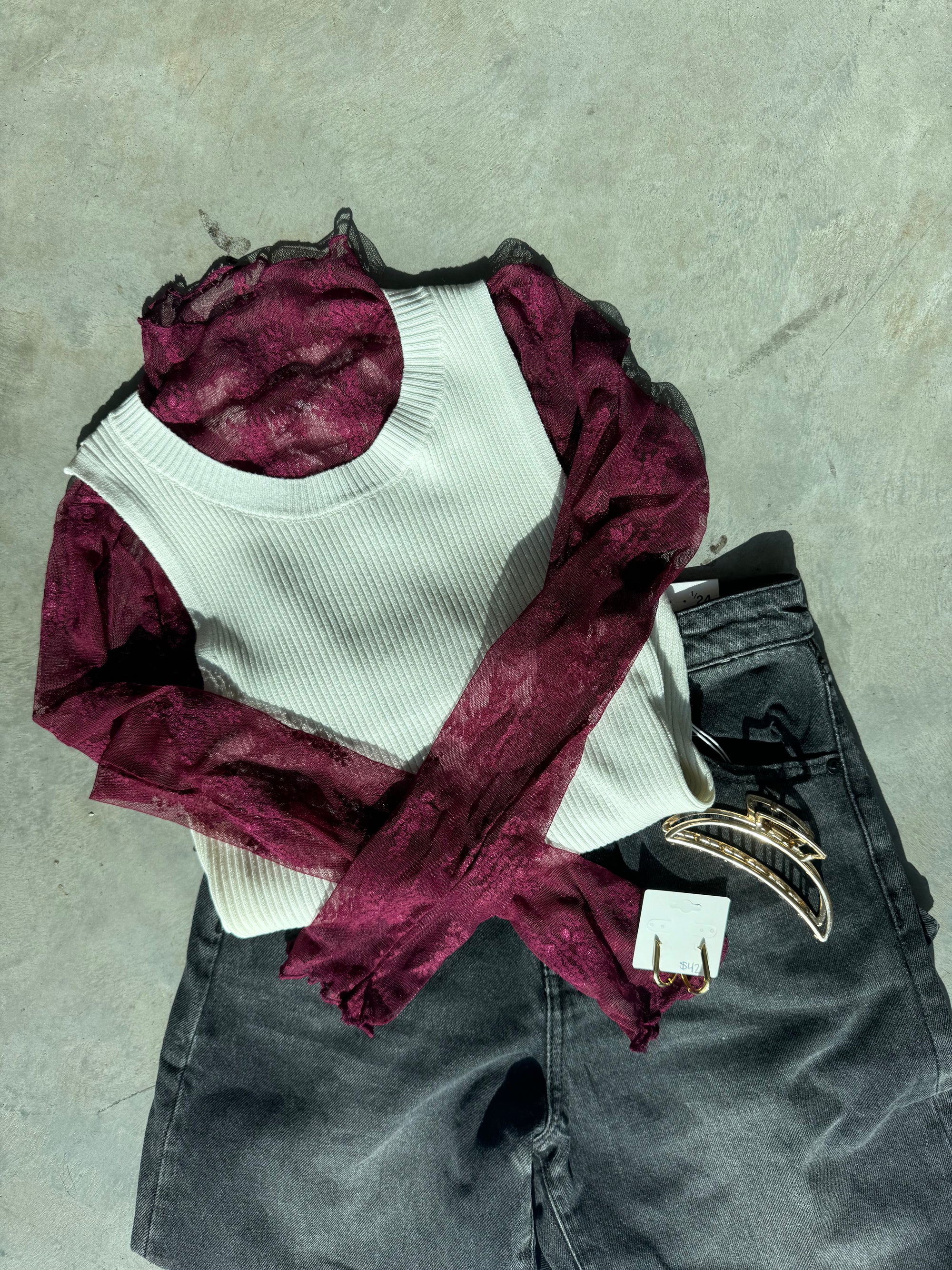 Maroon Lace Top