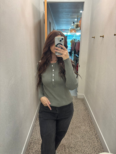 Olive Rib Knit Top