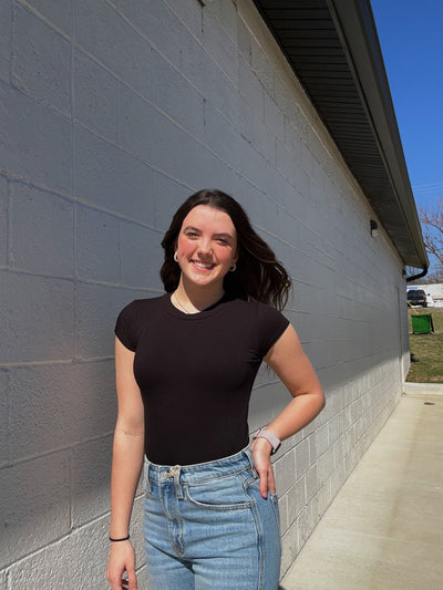 Round Neck Black Bodysuit